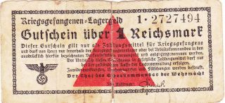 1 Reichsmark Vg - German Concentration Camp Note From The Wehrmacht 1939