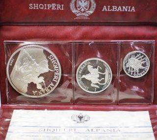 1968 Albania 3 Coin Silver Gem Proof Set 25 10 And 5 Leke Ogp With