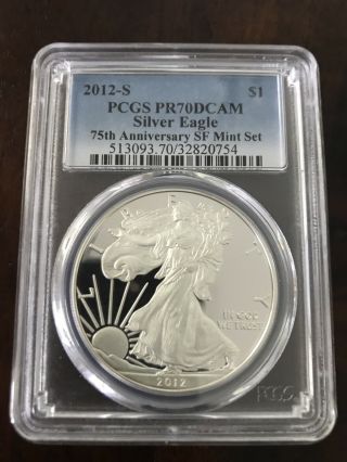 2012 S Silver Eagle Proof 75th Anniversary Set Pcgs Pr 70 Dcam