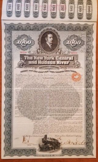 1897 York Central & Hudson River Railroad Company Bond Stock Certificate