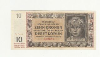 10 Korun Ef Banknote From Bohemia - Moravia 1942 Nazi Occupation Issue Pick - 8