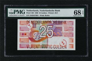 1989 Netherlands Nederlandsche Bank 25 Gulden Pick 100 Pmg 68 Epq Gem Unc