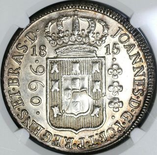 1815 - B Ngc Unc Det Brazil 960 Reis Struck Over 8 Reales Colonial Coin (19081703c