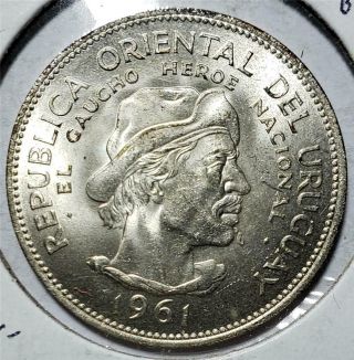 Uruguay,  10 Pesos,  1961,  Brilliant Uncirculated,  Gaucho, .  3617 Ounce Silver