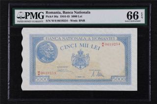 1944 - 45 Romania Banca Nationala 5000 Lei Pick 56a Pmg 66 Epq Gem Unc