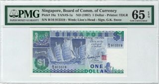Singapore,  Nd (1987) 1 Dollar P - 18a Pmg 65 Epq Radar 913319 Sn