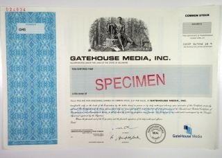 Gatehouse Media,  Inc. ,  2006 Specimen Stock Certificate,  Xf Abnc