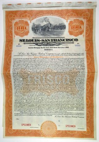St.  Louis - San Francisco Railway Co. ,  1916 $100 Specimen 6 Gold Coupon Bond,  Xf
