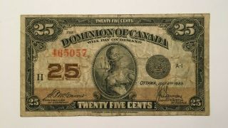 1923 Canada 25 Cents Banknote,  Dominion Of Canada,  Pick 116