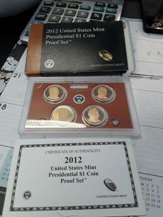 2012 - S U.  S.  Presidential Dollar 4 Coin Proof Set Box &