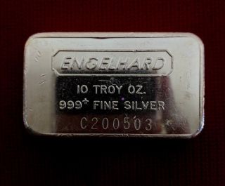 Engelhard 10 Troy Oz.  999 Fine Silver Vintage " Chunky " Bar Serial C200503