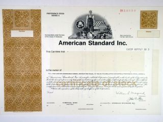 American Standard Inc. ,  1977 Series A Preferred Stock Specimen Certificate,  Xf