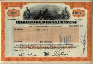 Homestake Mining Company Stock Certificate