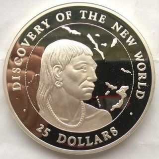 Bahamas 1990 Aborigine 25 Dollars 4oz Silver Coin,  Proof