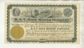 1899 B & V Gold Mining Company Washington Stock Certificate