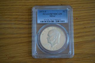 1971 - S Silver Eisenhower Dollar Pcgs Pr70 Dcam " Top Grade " Pop 199 Ike