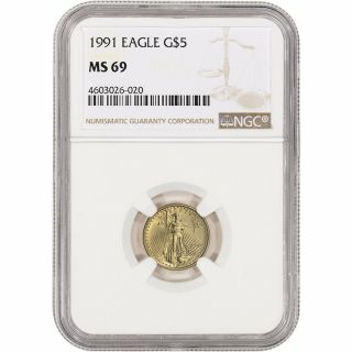 1991 American Gold Eagle 1/10 Oz $5 - Ngc Ms69