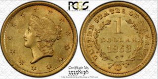 1853 O Us $1 One Dollar Liberty Head Gold Coin Pcgs Ms61 Orleans Low Pop