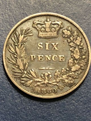 1860 Six Pence " Young Head " Detail,