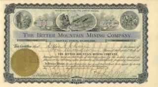 The Bitter Mountain Mining Company 1900 Arizona Old Stock Certificate Share