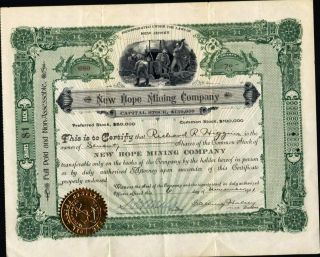 Hope Mining Co Of Jersey,  1901,  Neat Seal,  Uncancelled Stock Certificate