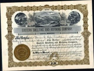 Eastern Smelting And Refining Co,  1903,  Uncancelled,  Crisp Stock Certificate