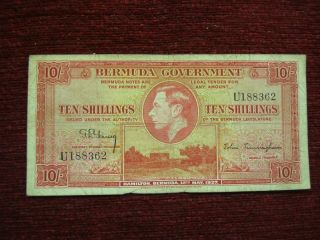 1937 Bermuda 10 Shilling Note - Scarce Issue - Single Letter Prefix