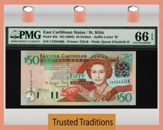 Tt Pk 45k 2003 East Caribbean States $50 " Queen Elizabeth Ii " Pmg 66 Epq Gem
