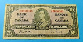 1937 Bank Of Canada 10 Dollar Note - Gordon/towers - Interesting Serial Number
