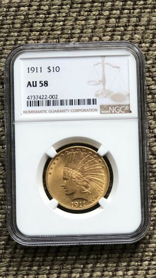 1911 $10 Indian Gold Ngc Au - 58