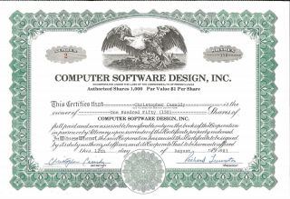 Computer Software Design,  Inc.  1981 Pennsylvania Old Stock Certificate Share