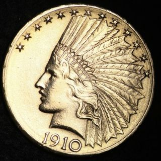 1910 - D Gold $10 Dollar Eagle Choice Au,  /unc E368 Kfft