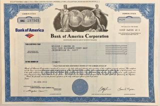 Bank Of America Bofa Stock Certificate