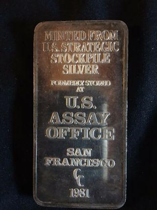 10 Troy Oz Silver Bar.  999 U.  S.  Strategic Stockpile U.  S.  Assay Office 1981 Cc