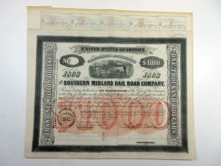 Ma.  Southern Midland Rail Road Co. ,  1863 $1,  000 Semi - Issued 6 Bond,  Xf