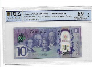 Canada/bank Of Canada 2017 10 Dollars 150th Anniversary Pcgs 69 Opq