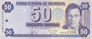 50 Cordobas Unc Crispy Banknote From Nicaragua 2002 Pick - 193