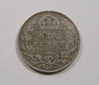 Great Britain Queen Victoria Silver Six Pence 1897 Scarce