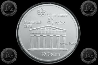 Canada 10 Dollars 1974 (montreal - Zeus Temple) Silver Commemor.  Coin Aunc