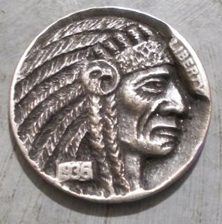 Deep Carved Hobo Nickel,  Native American Indian Eagle Clan Chief