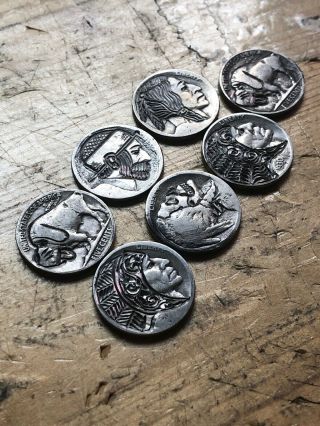 Eight Bulk Hobo Nickel Coin Art Real Hand Carved