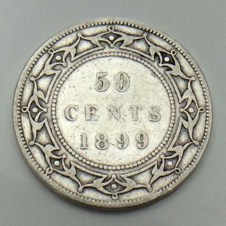 1899 Narrow 9 Newfoundland Canada 50 Fifty Cents Queen Victoria Coin G057