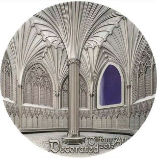 2017 Palau Tiffany Art 2oz Silver $10 Coin - Wells Cathedral - (only 999pcs)