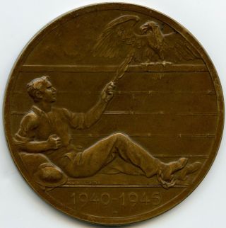 Belgium Bronze Medal By Bonetain Wwii Prenzlau Prisoner Of War Camp 70mm 99gr