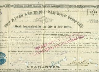 1870 Haven & Derby Railroad Company $500 Bond Certificate