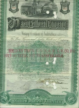 1888 HAVEN & DERBY RAILROAD COMPANY $1000 BOND CERTIFICATE 2