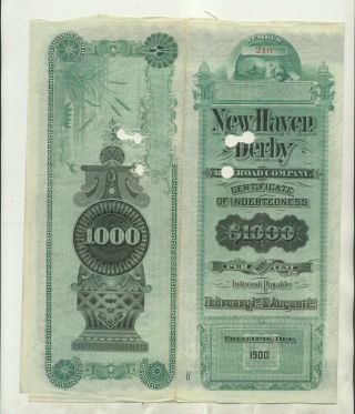 1888 HAVEN & DERBY RAILROAD COMPANY $1000 BOND CERTIFICATE 3