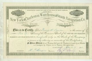 1883 York Charleston Warehouse & Steam Navigation Co Stock Certificate 15