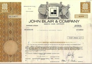 Stock Certificate John Blair & Comp.  1979 To Broker Rothschild Unterberg Towbin