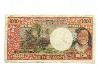Bank Of Tahiti 1000 Francs 1985 Vg